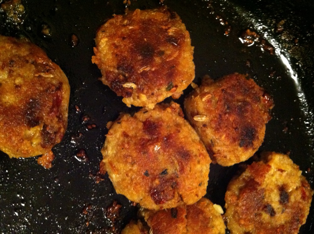 sauteing the tempeh sausage patties