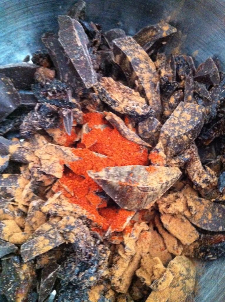exotica: dark chocolate chunks, dried plums, cinnamon and chili powder