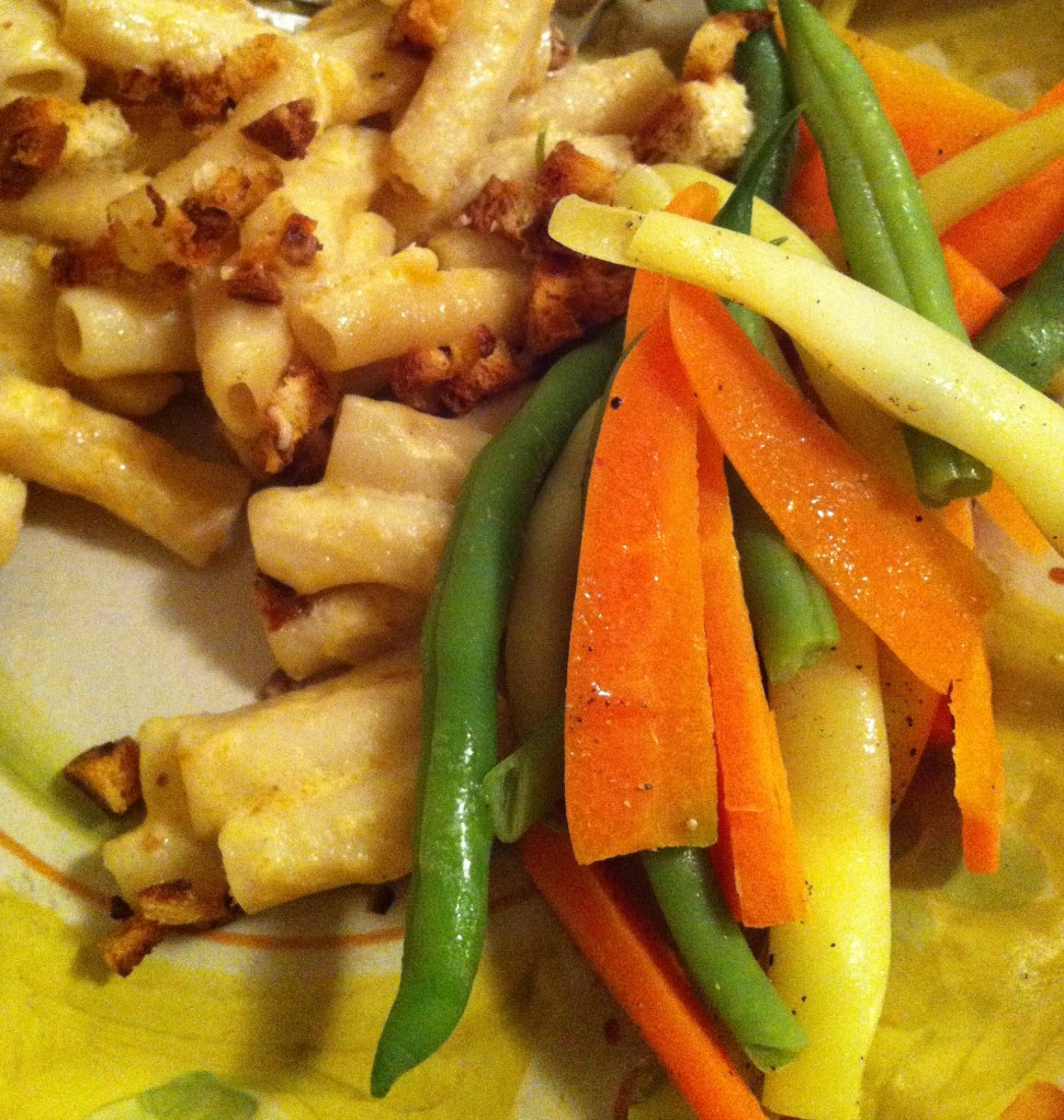 serving it up with beans and carrots from the 2012 garden!