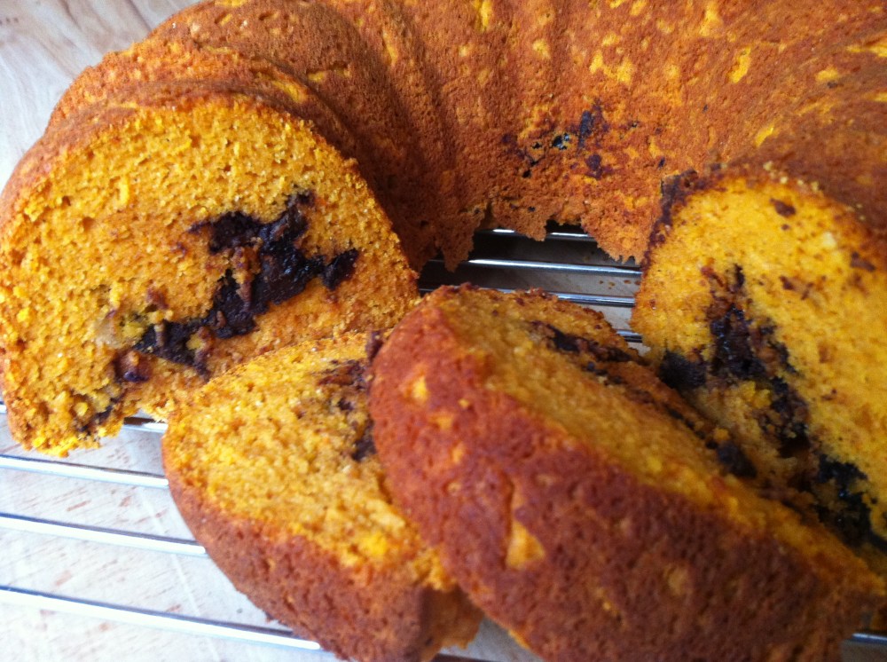 the pumpkin cake slices beautifully, revealing the filling