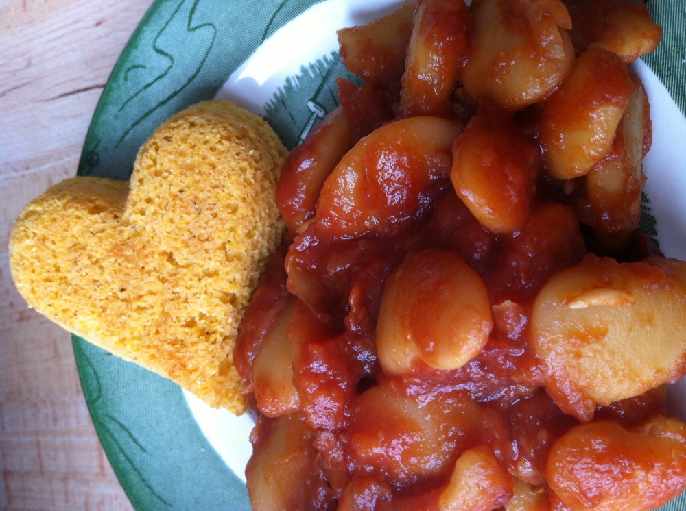 Barbequed Baked Beans...and a Cornbread Heart