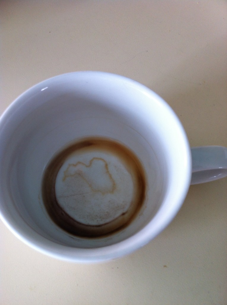 Rorchasach blot coffee stain = "get out there! dig in dirt"