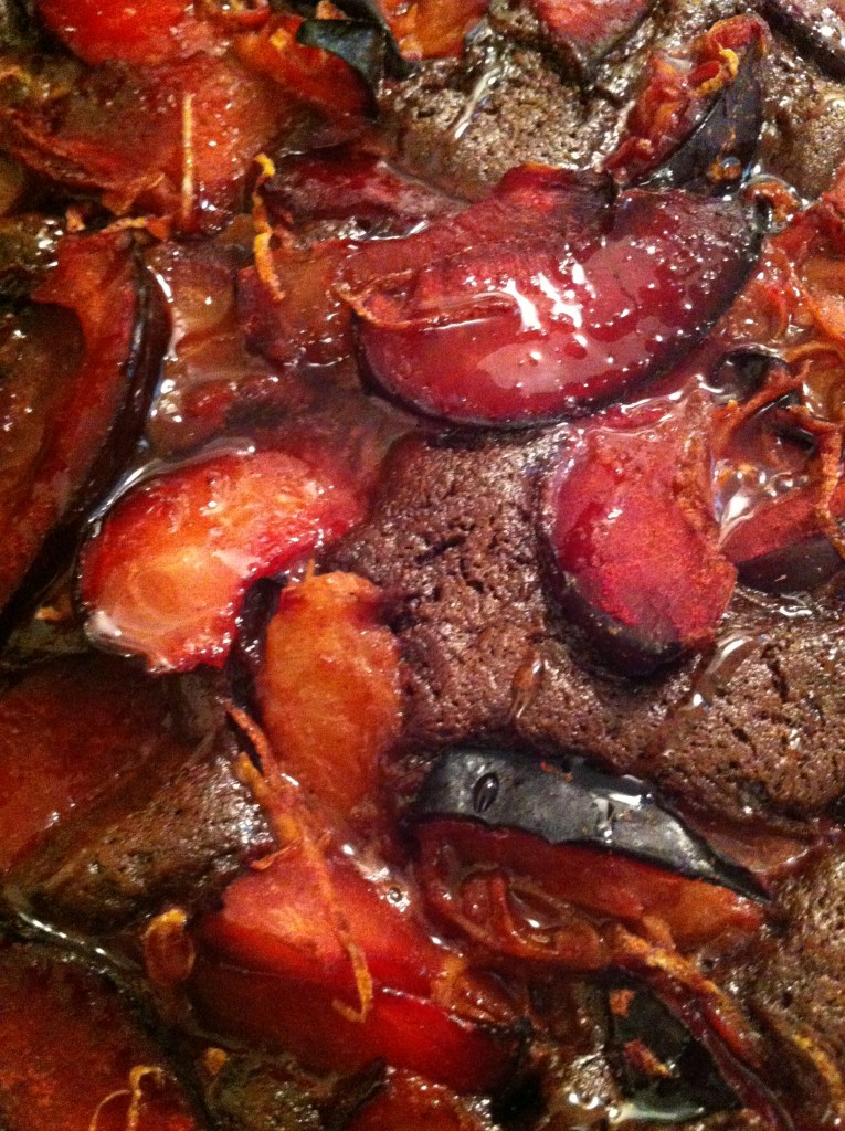 plums brushed with honey straight out of the oven