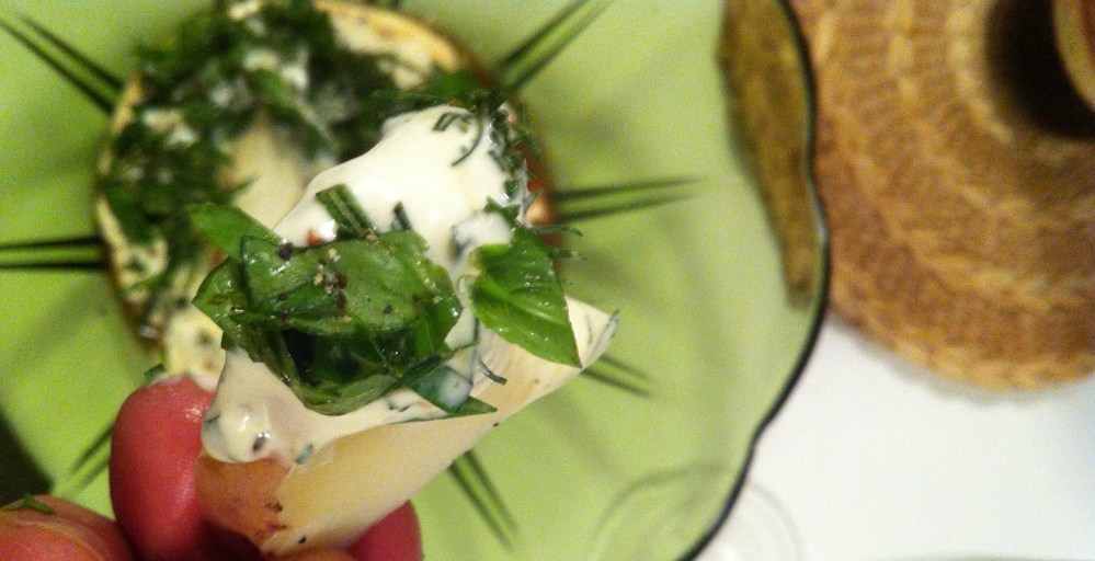 dip before mixing, with a warm potato slice