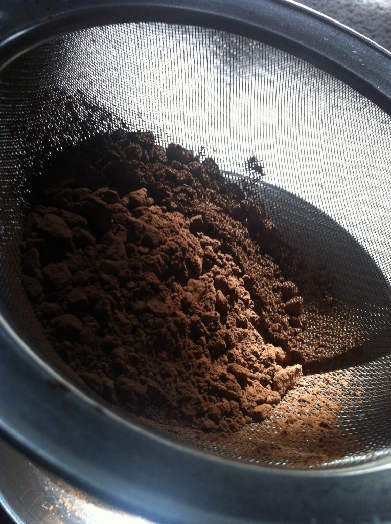 sifting the  cocoa..