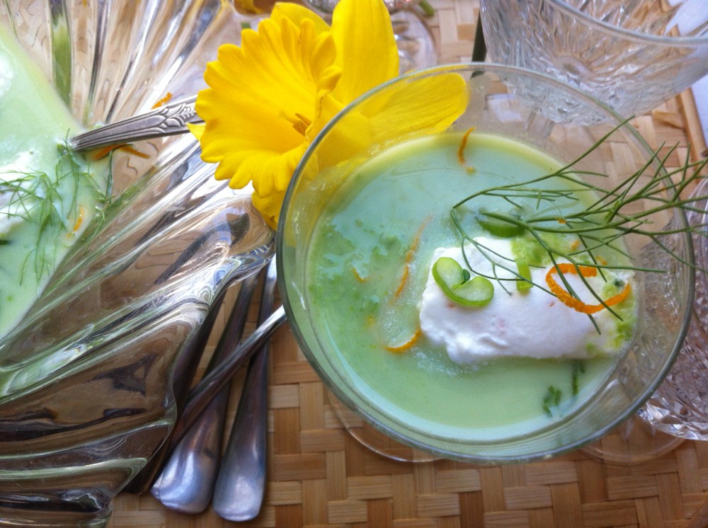 Fresh Pea, Fennel and Orange Soup with Pernod Whipped Cream