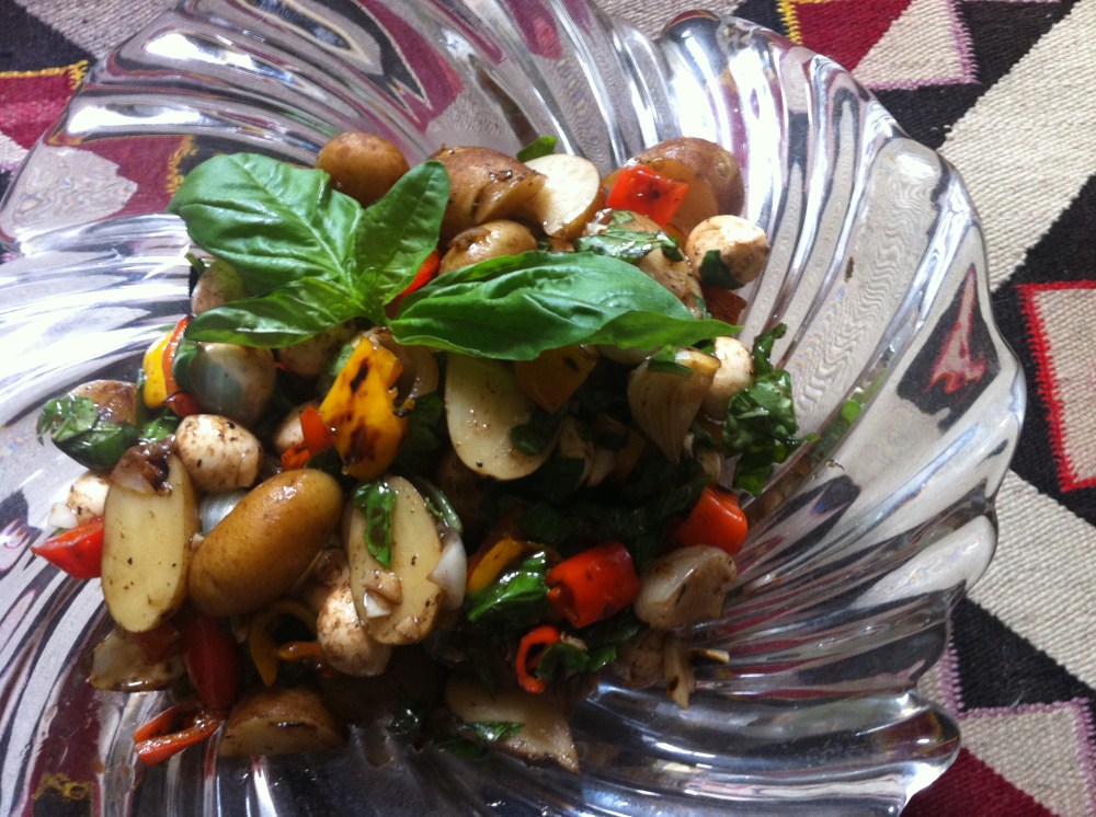 Roast Pepper Potato Salad with Basil and Pearl Mozzarella ~ with Balsamic Vinaigrette