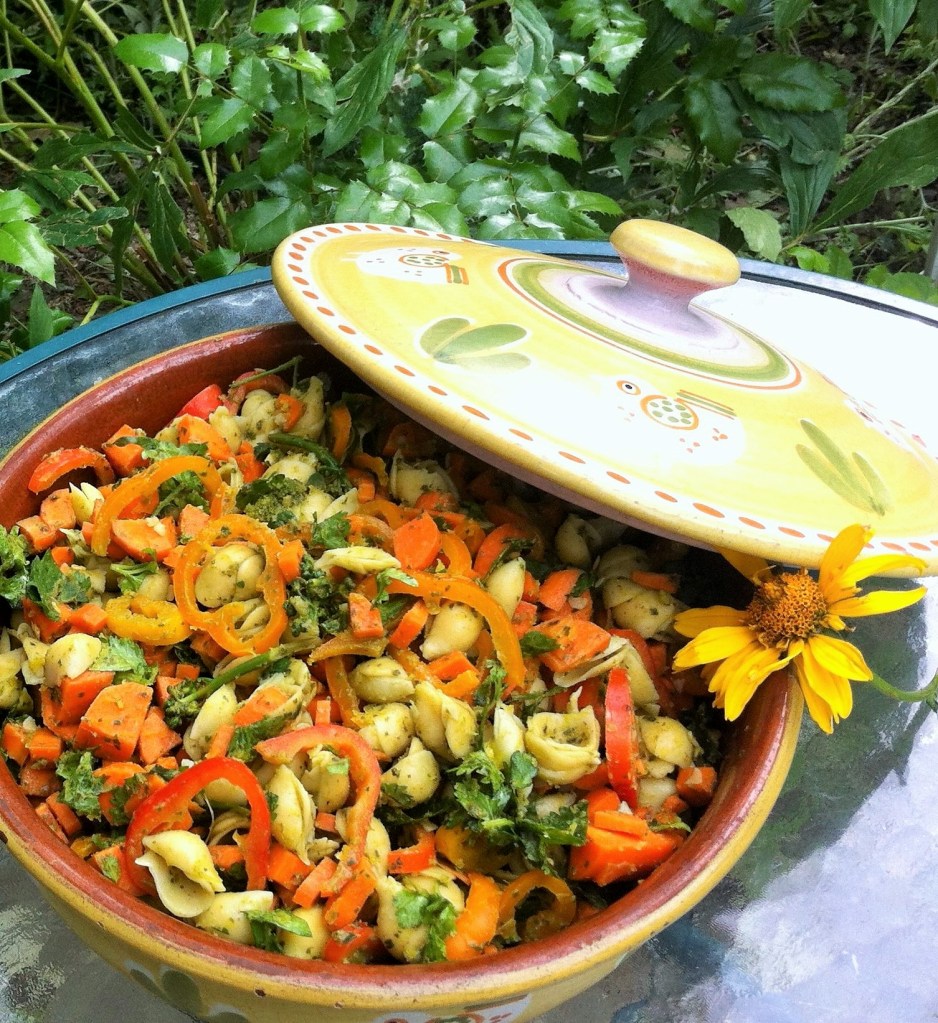 Thai Green Curry Pasta Salad in the garden
