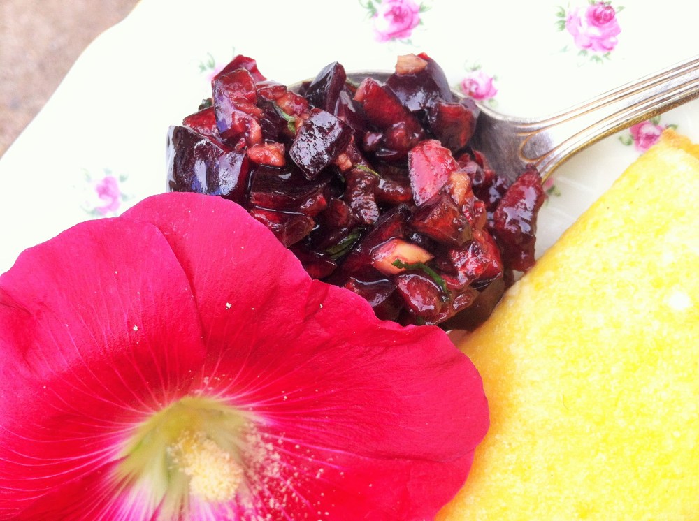 Bing cherry ginger salsa for the finishing touch