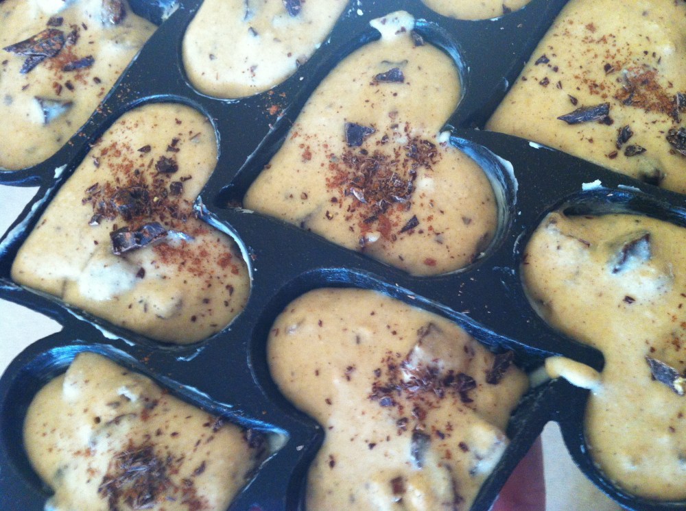 before baking  - dark chocolate, date and oat four muffins