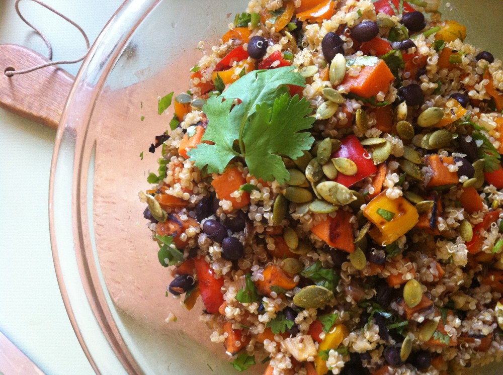 Incan Quinoa Salad with Roast Yams, Sweet Peppers, Black Beans, Lime and Jalapeno