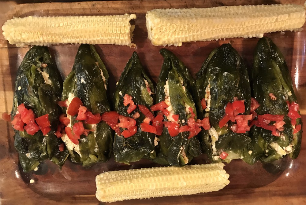 Grilled Corn and Chevre Stuffed Poblano Chilies
